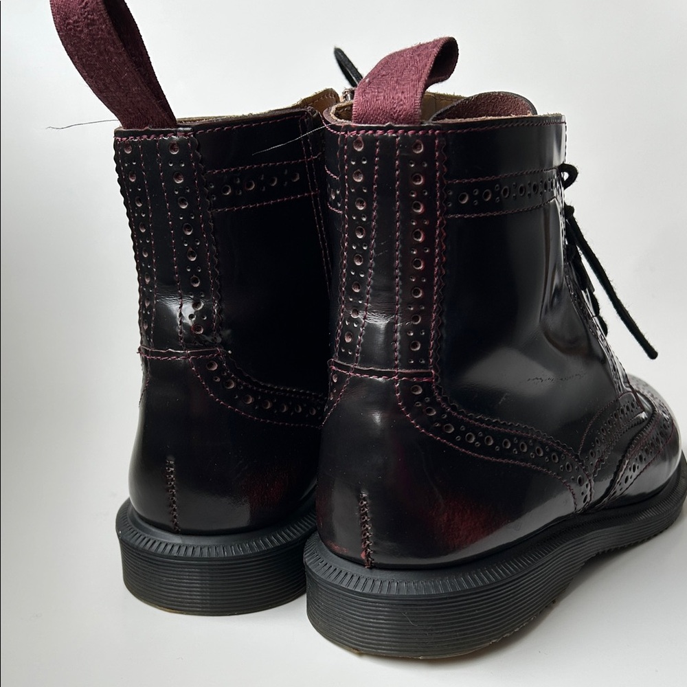 Dr. Martens Arcadia Delphine 8-Eye Dark Burgundy Brogue Boots "Cherry Red" - Picture 3 of 9